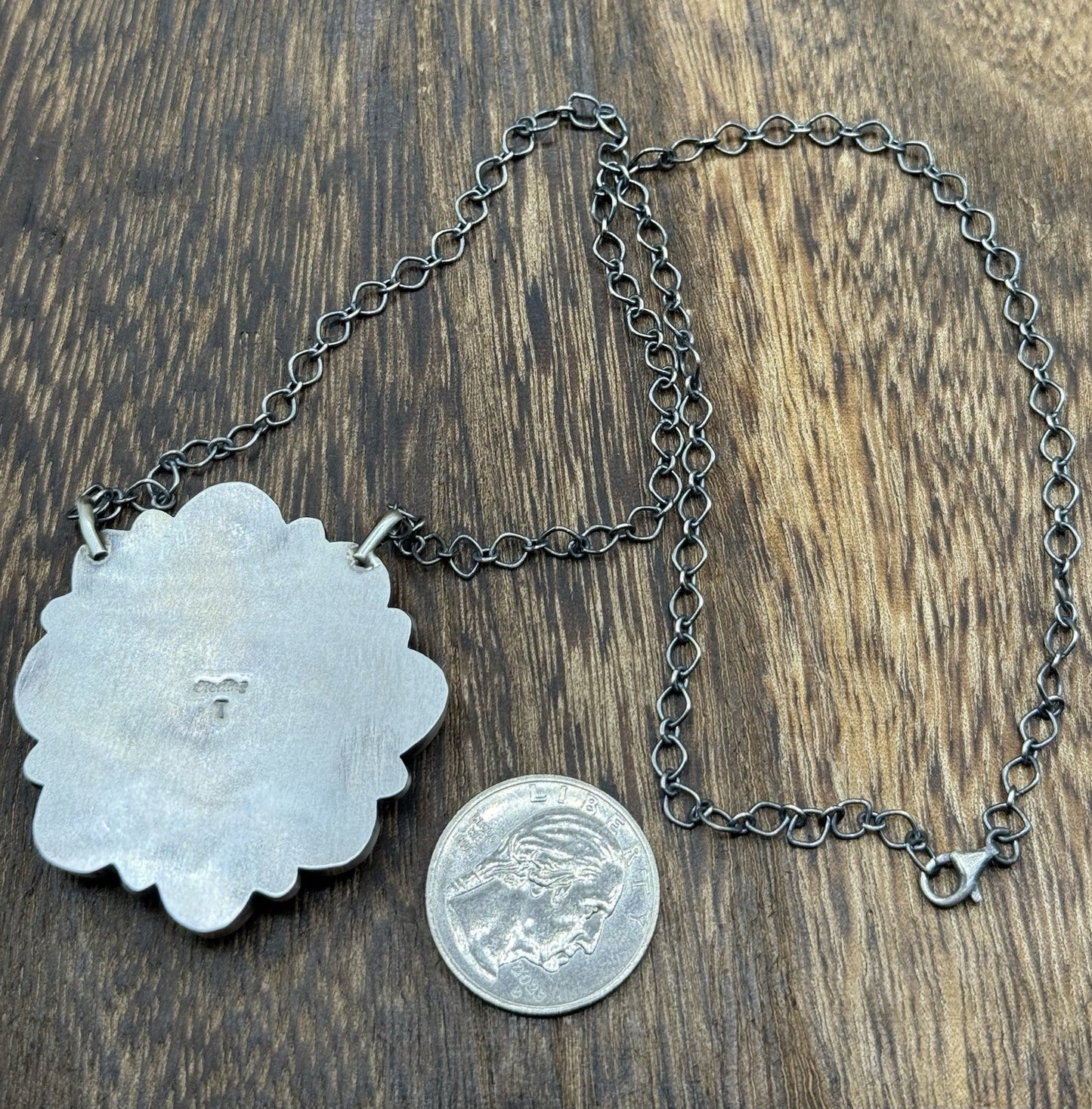 Navajo Handmade Sterling Silver Blackjack Turquoise Cluster Bar Necklace 18”