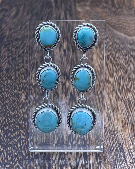 Native American Sterling Silver Navajo Handmade Turquoise Post Dangle Earrings