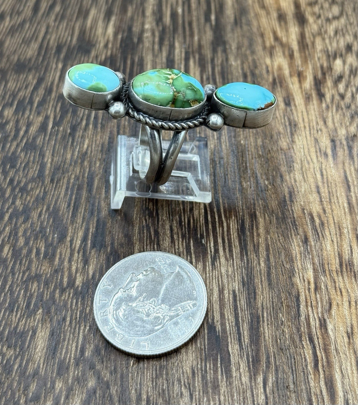 Navajo Handmade Sterling Silver Sonoran Gold Turquoise Cluster Ring Size 9