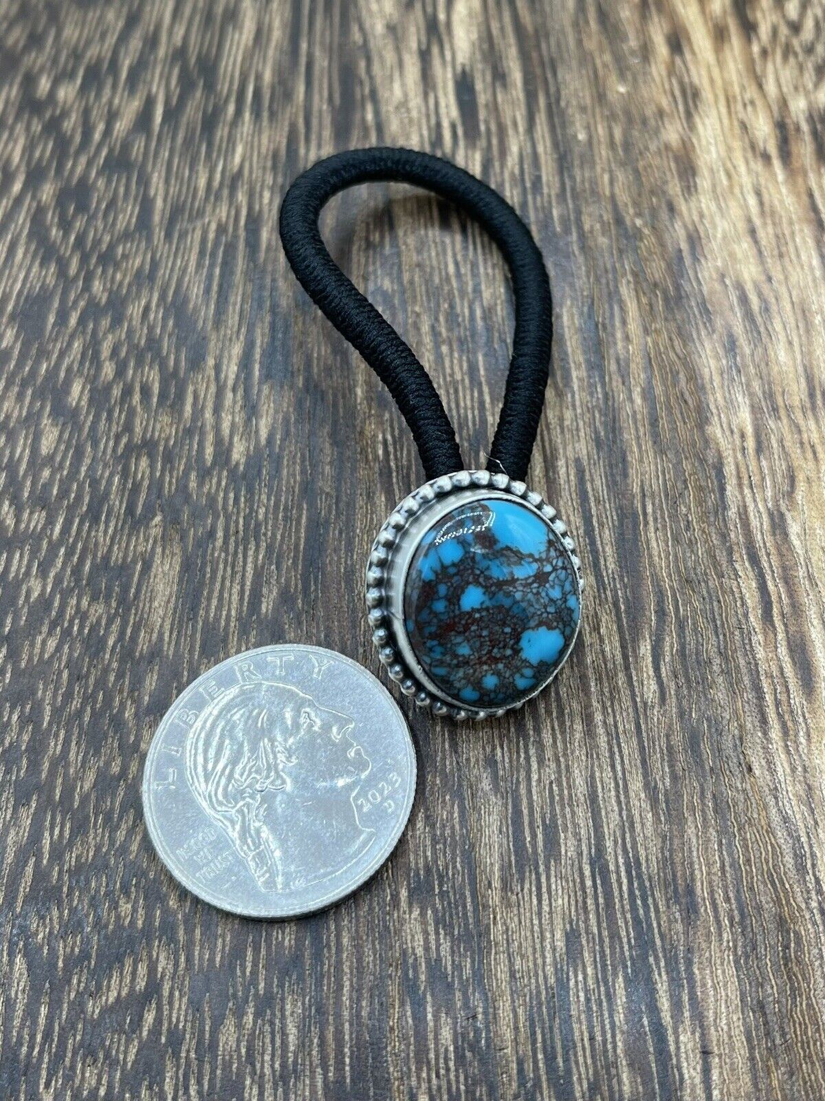 Native American Navajo Handmade Sterling Silver Turquoise Hair Tie Scott Skeets