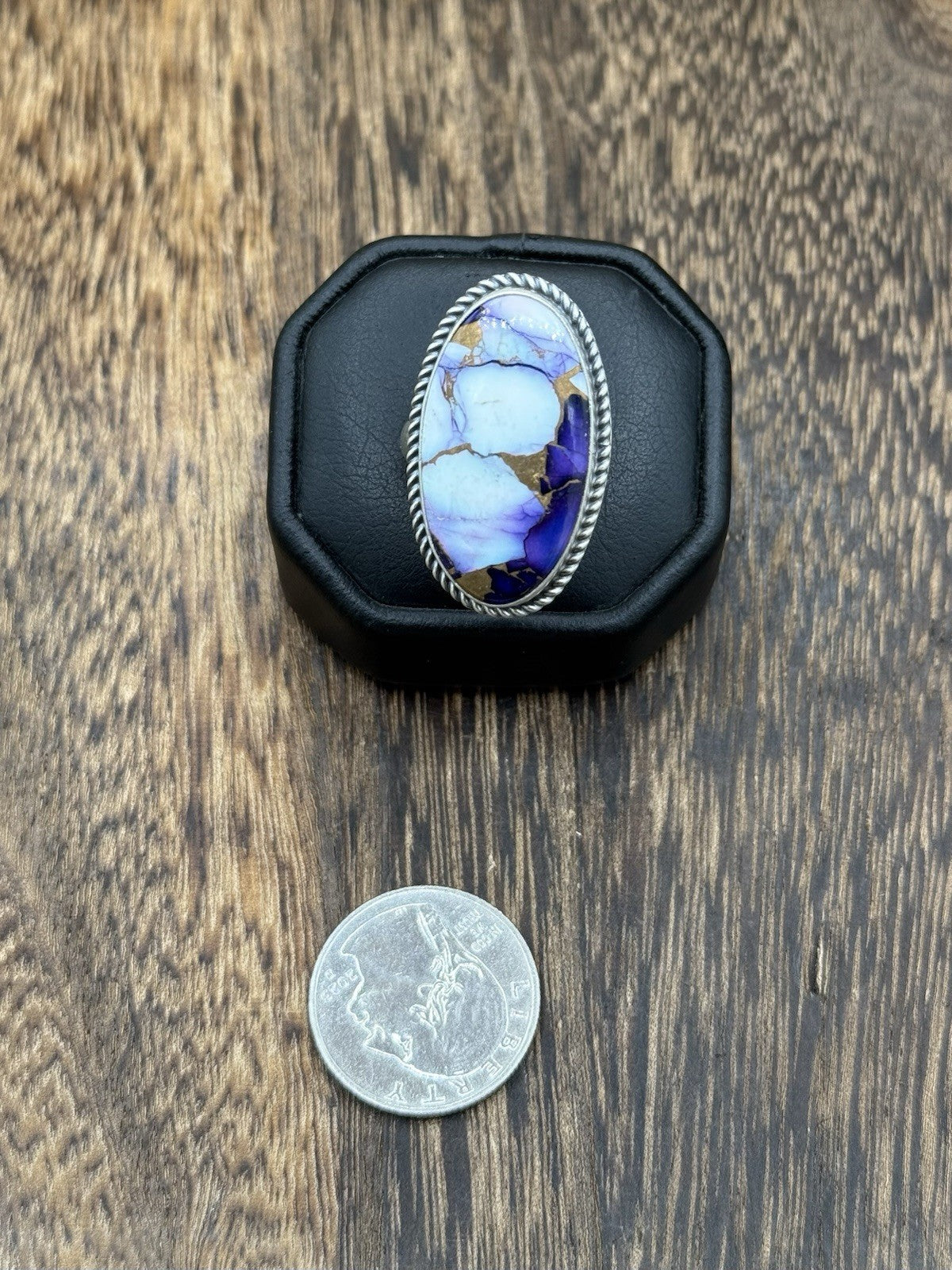 Navajo Handmade Sterling Silver Violet Rose Adjustable Ring  Size 7 To 10