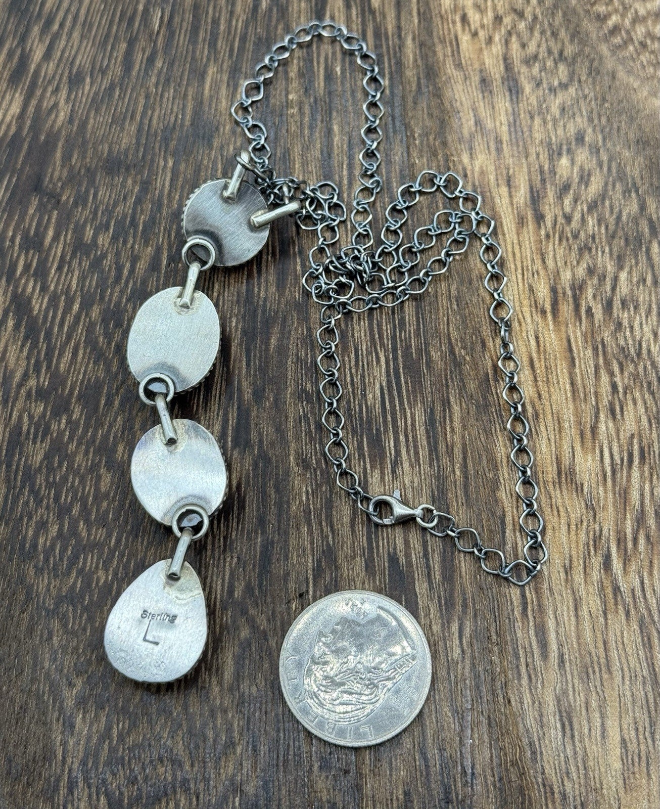 Navajo Handmade Sterling Silver Multi Color Mixed Stone Lariat Necklace 18”