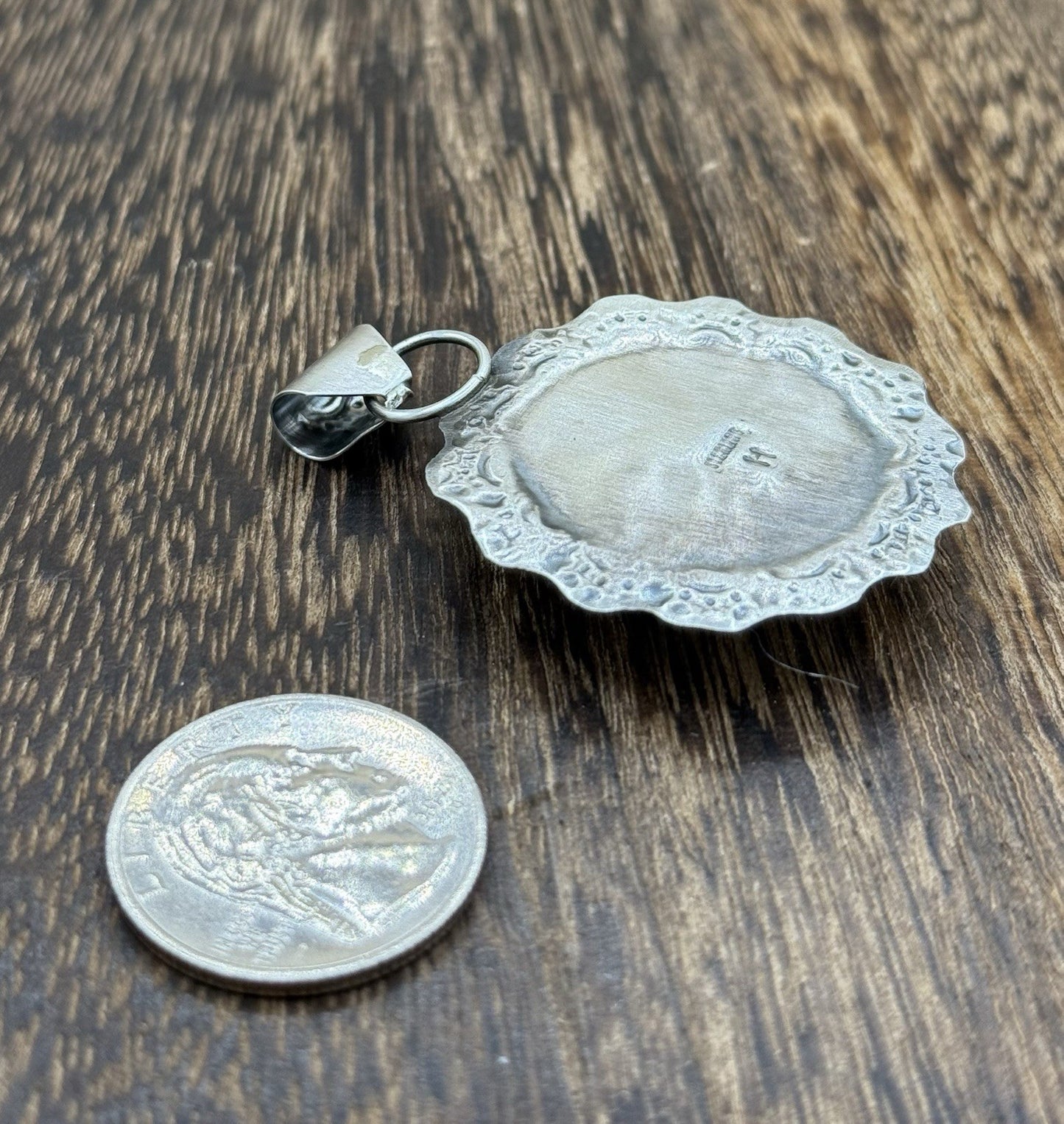Navajo Handmade Sterling Silver Golden Hills Turquoise Stamped Drop Pendant
