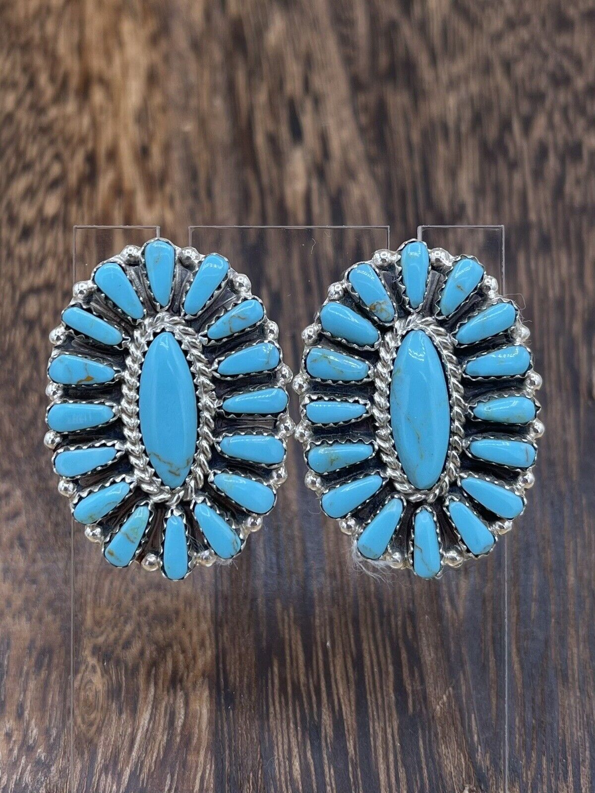 Native American Navajo Handmade Sterling Silver Turquoise Cluster Stud Earrings