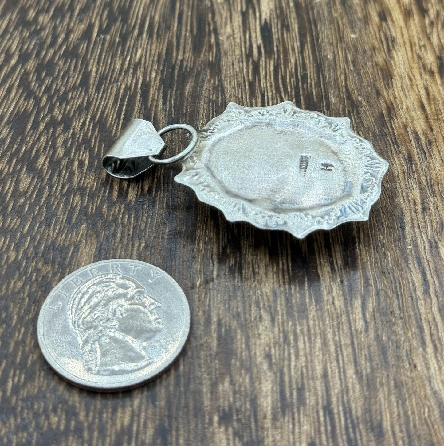 Native Navajo Handmade Sterling Silver Blue Bird Turquoise Stamped Drop Pendant