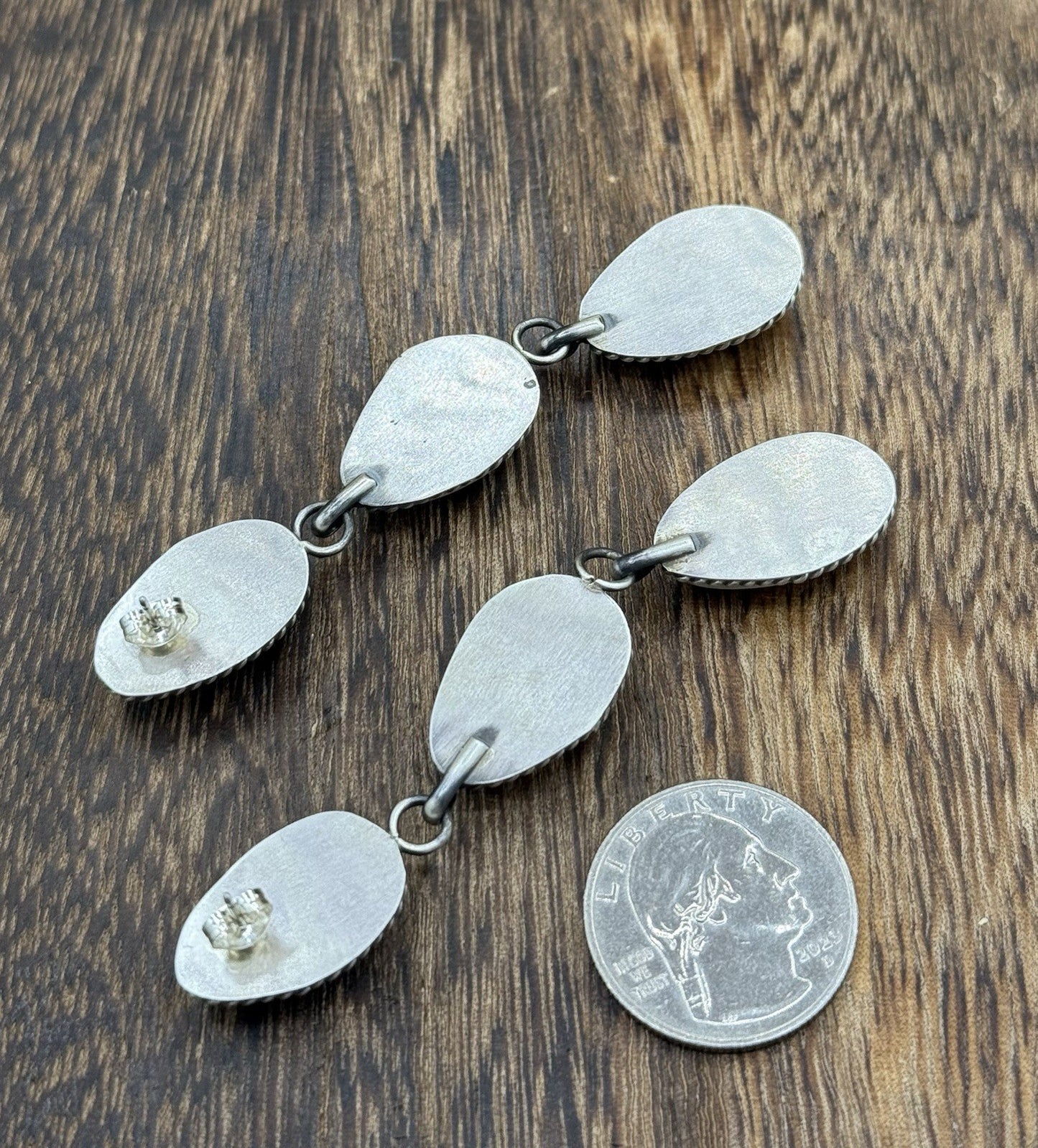 Native Navajo Handmade Sterling Silver Red Spiny Oyster Post Dangle Earrings