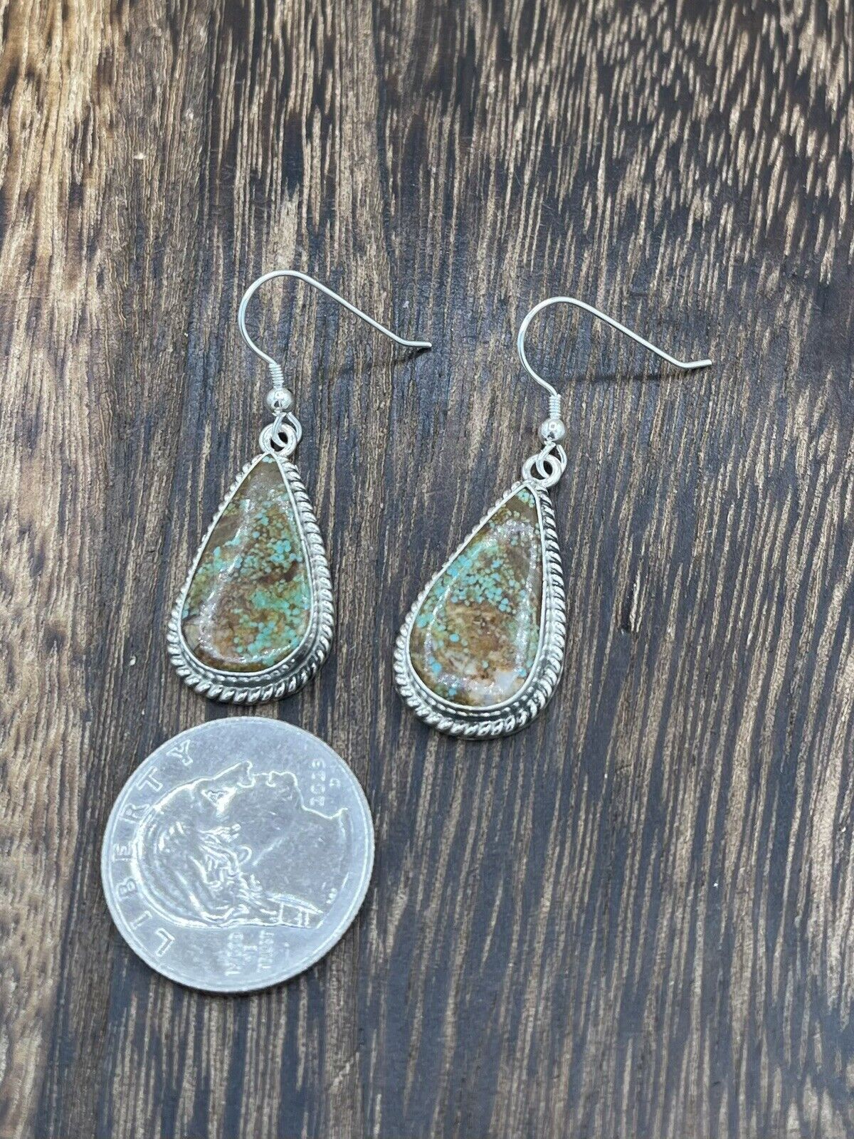 Navajo Handmade Sterling Silver Sonoran Turquoise Dangle Earrings By Byron Begay