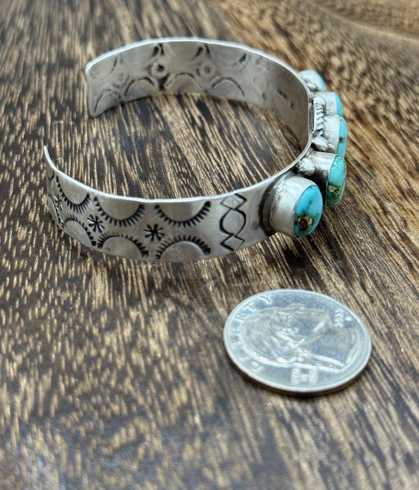 Native Navajo Handmade Sterling Silver Sonoran Gold Turquoise Cuff Bracelet