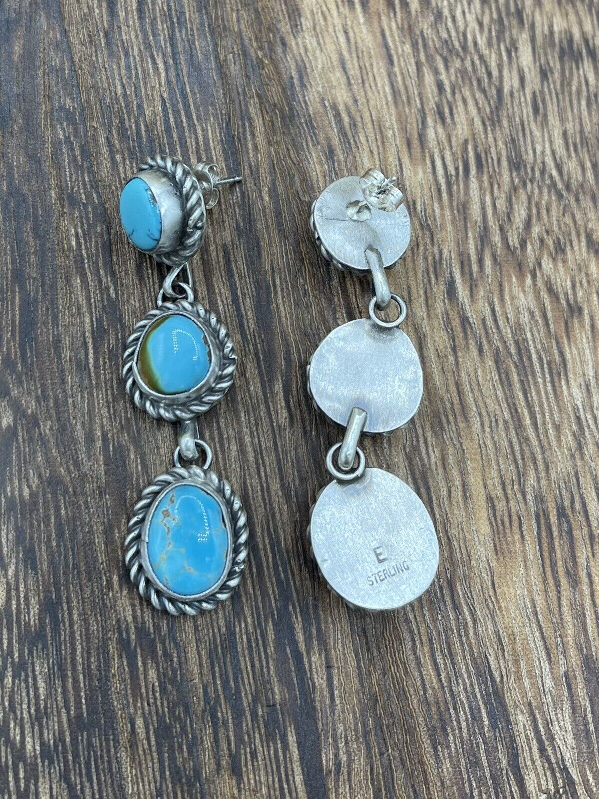 Native American Sterling Silver Navajo Handmade Turquoise Post Dangle Earrings