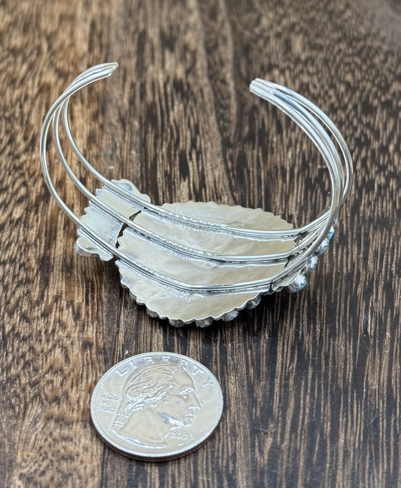 Native American Navajo Handmade Sterling Silver Turquoise Cluster Cuff Bracelet