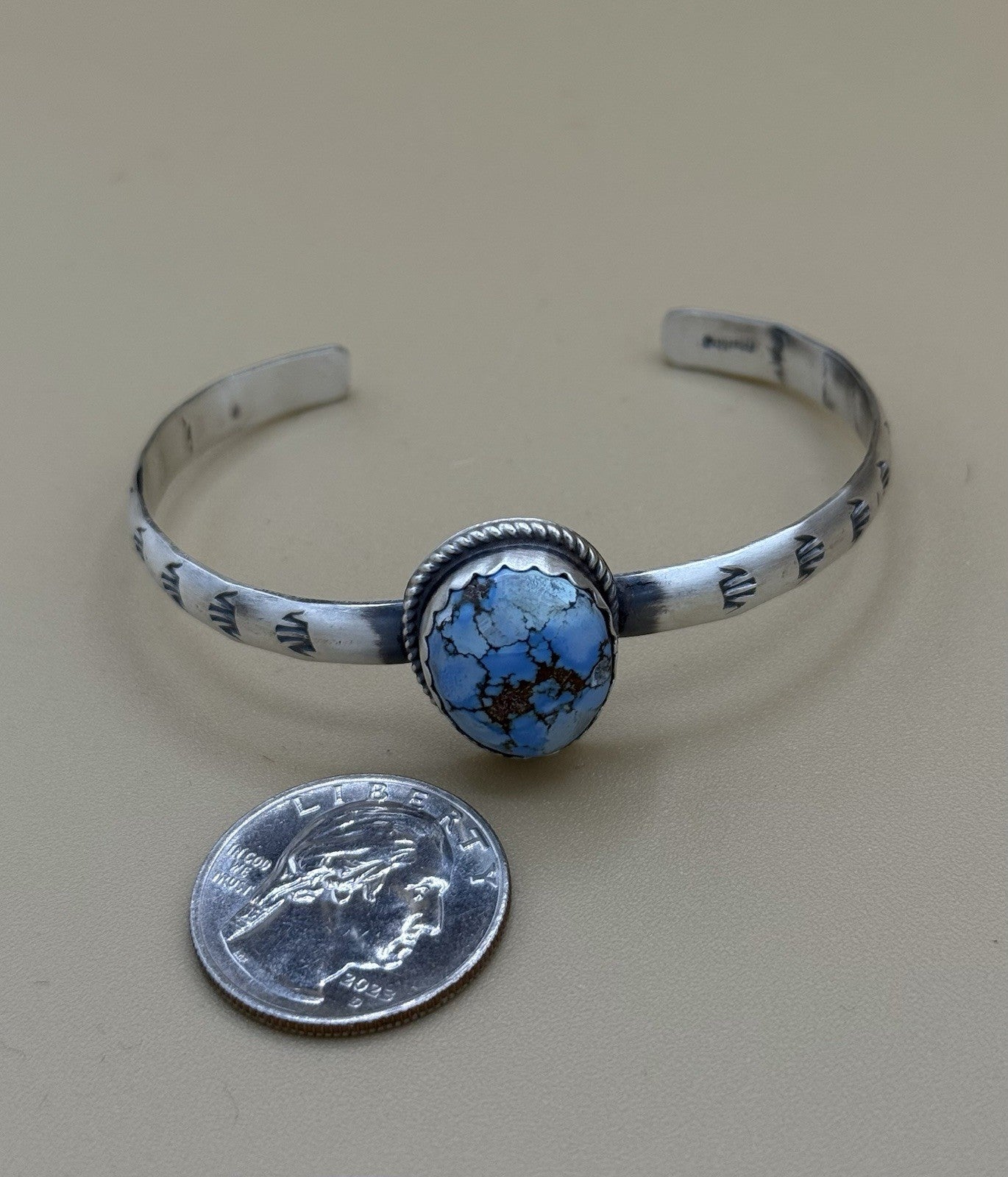 Navajo Handmade Sterling Silver Golden Hills Turquoise Stacker Cuff Bracelet