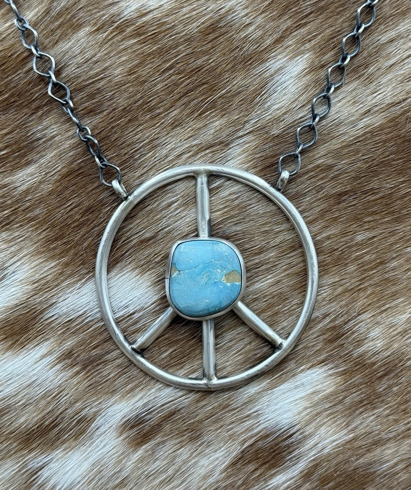 Native American Navajo handmade Sterling Silver Turquoise Peace Hippie Necklace