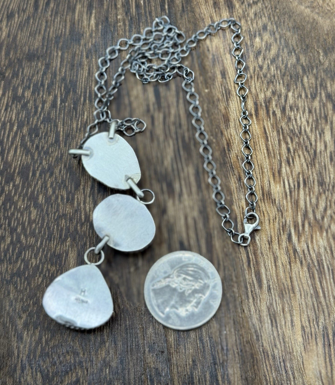 Native Navajo Handmade Sterling Silver Kingman Turquoise Lariat Necklace 18”