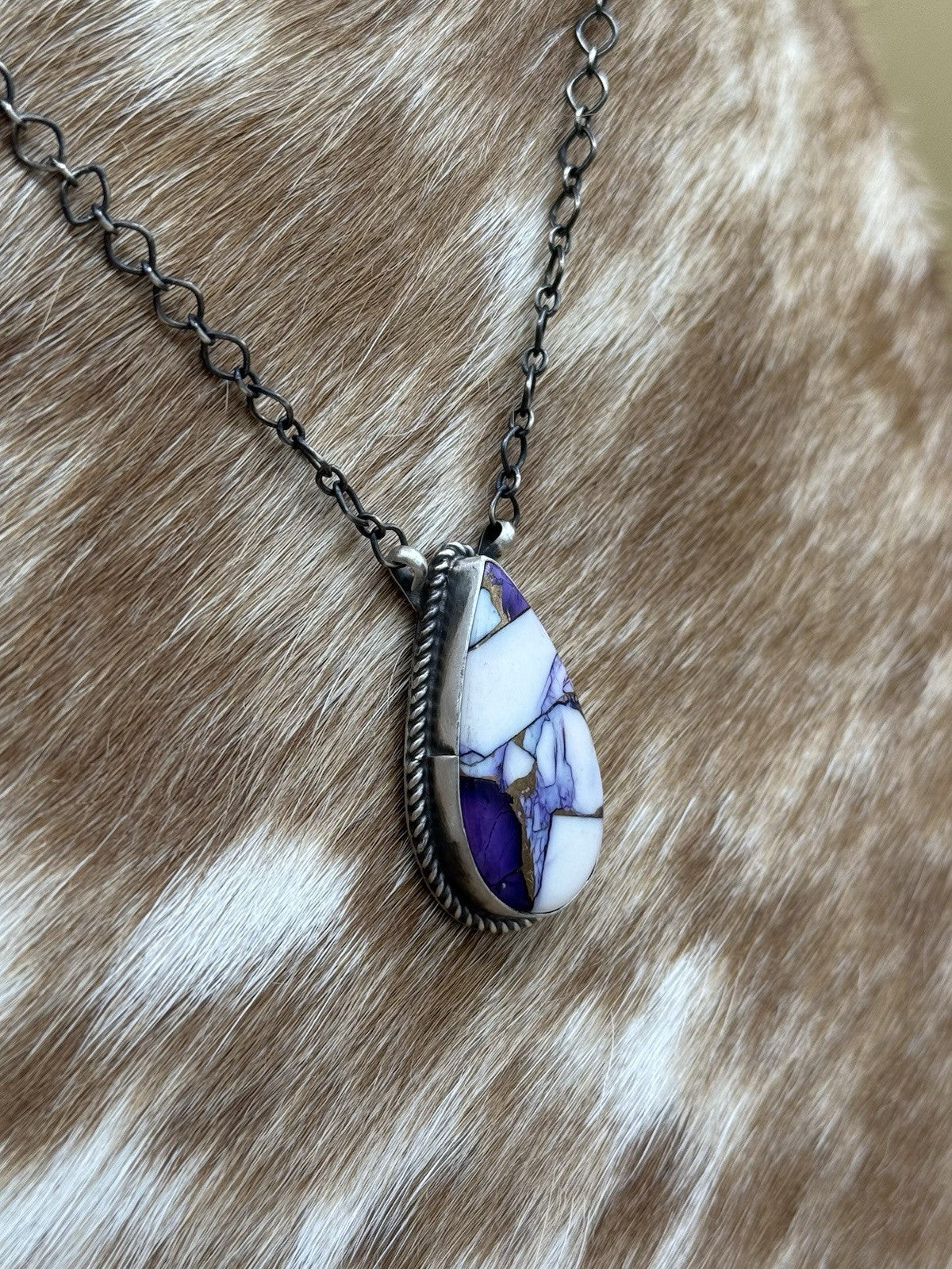 Navajo Handmade Sterling Silver Violet Rose Bar Necklace 18” By Tricia Smith