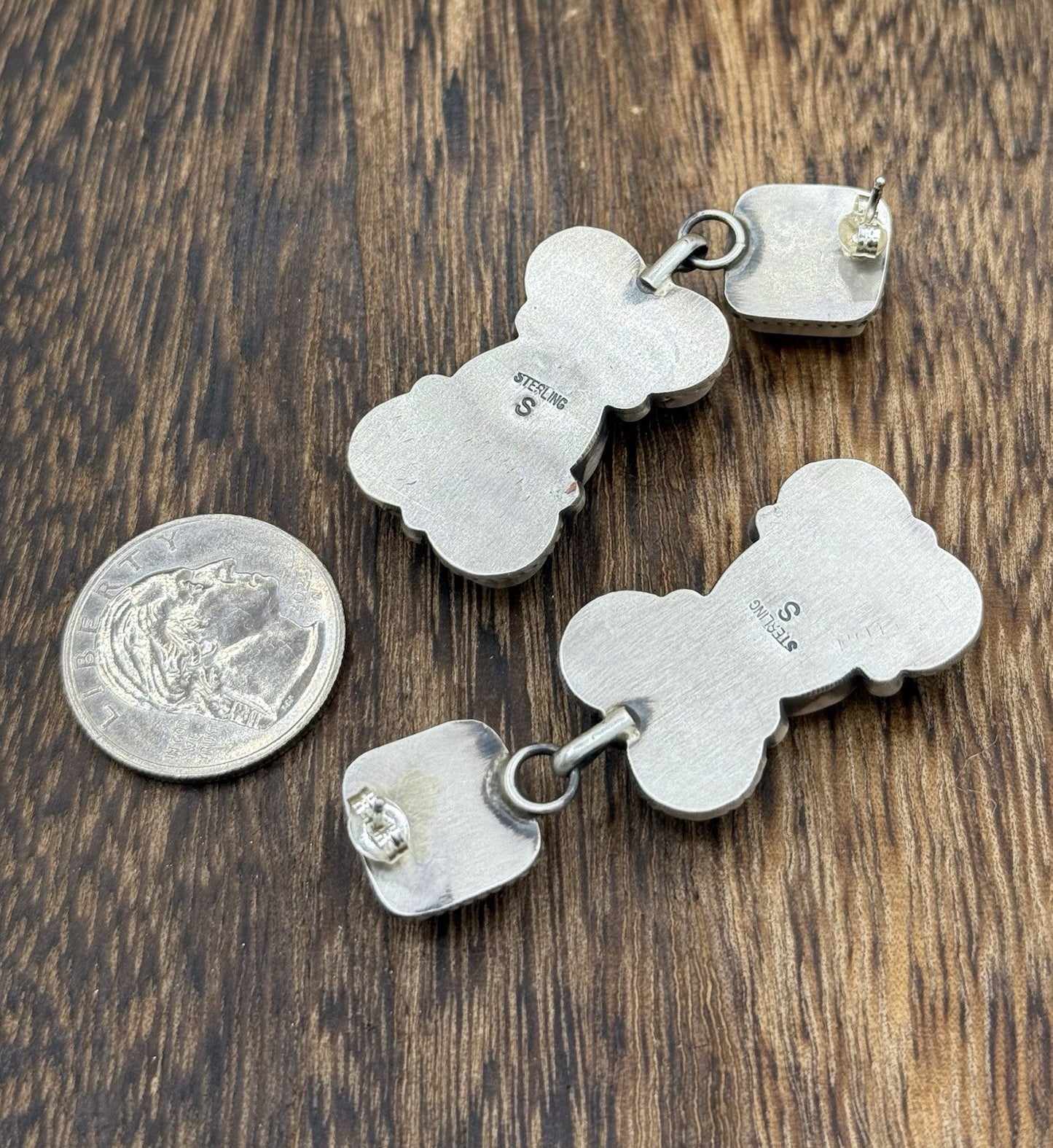 Navajo Handmade Sterling Silver Turquoise & Spiny Oyster Post Dangle Earrings