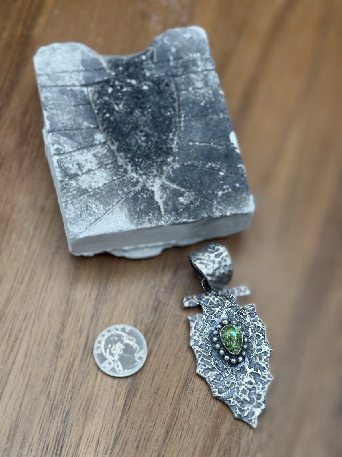 Navajo Silver Sonoran Gold Turquoise Arrowhead Pendant Tufa Cast By Merle House