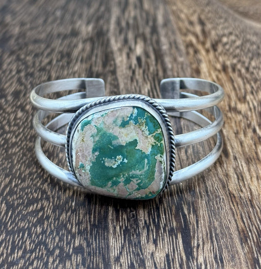 Native American Navajo Handmade Sterling Silver Royston Turquoise Cuff Bracelet
