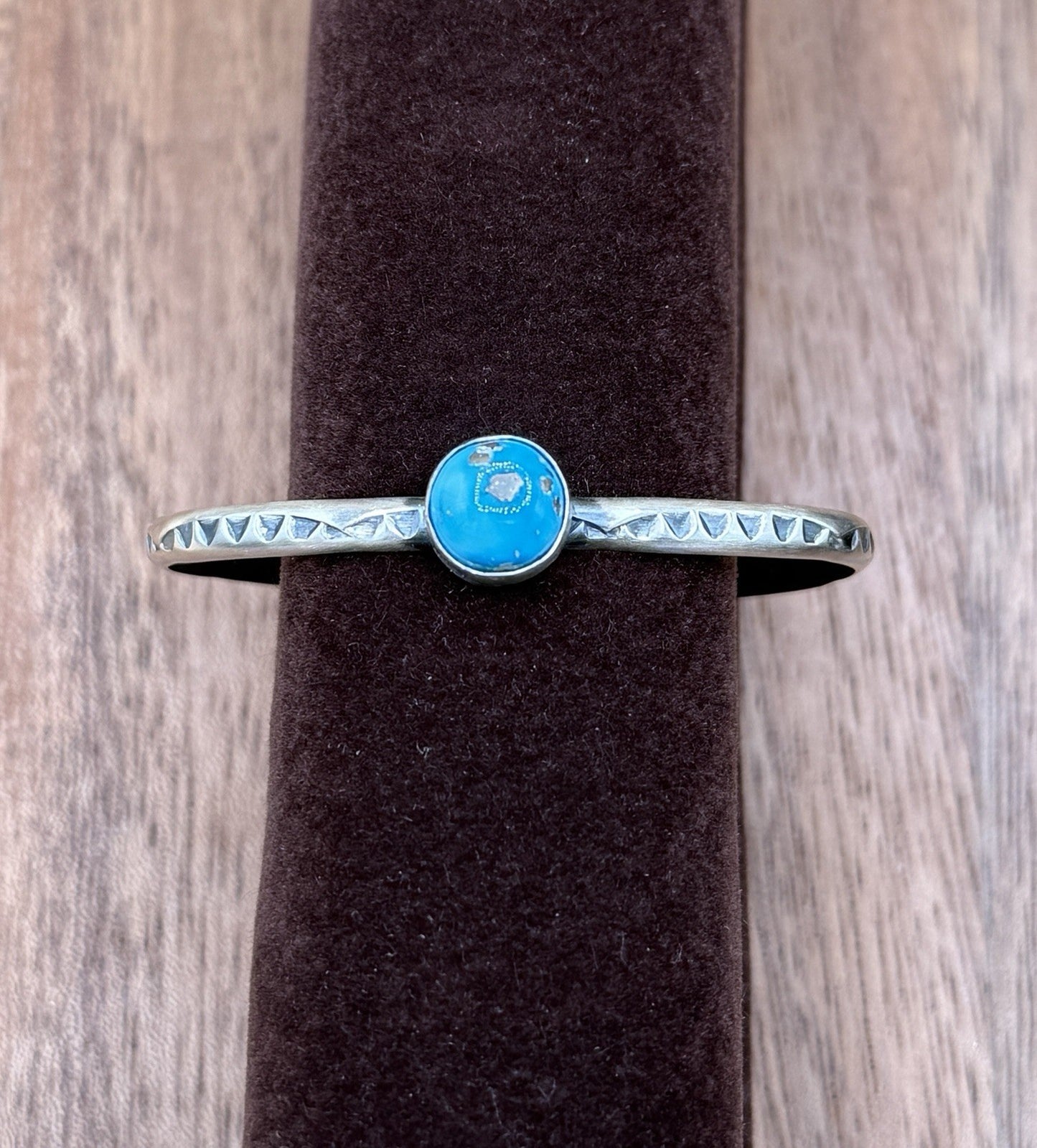 Navajo Handmade Sterling Silver Blue Ridge Turquoise Stacker Cuff Bracelet