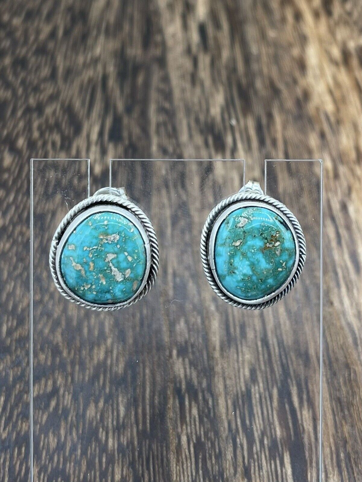 Native American Navajo Handmade Silver Sonoran Turquoise Post Stud Earrings