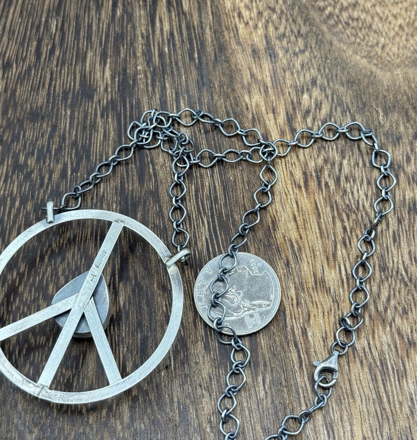 Native American Navajo handmade Sterling Silver Turquoise Peace Hippie Necklace