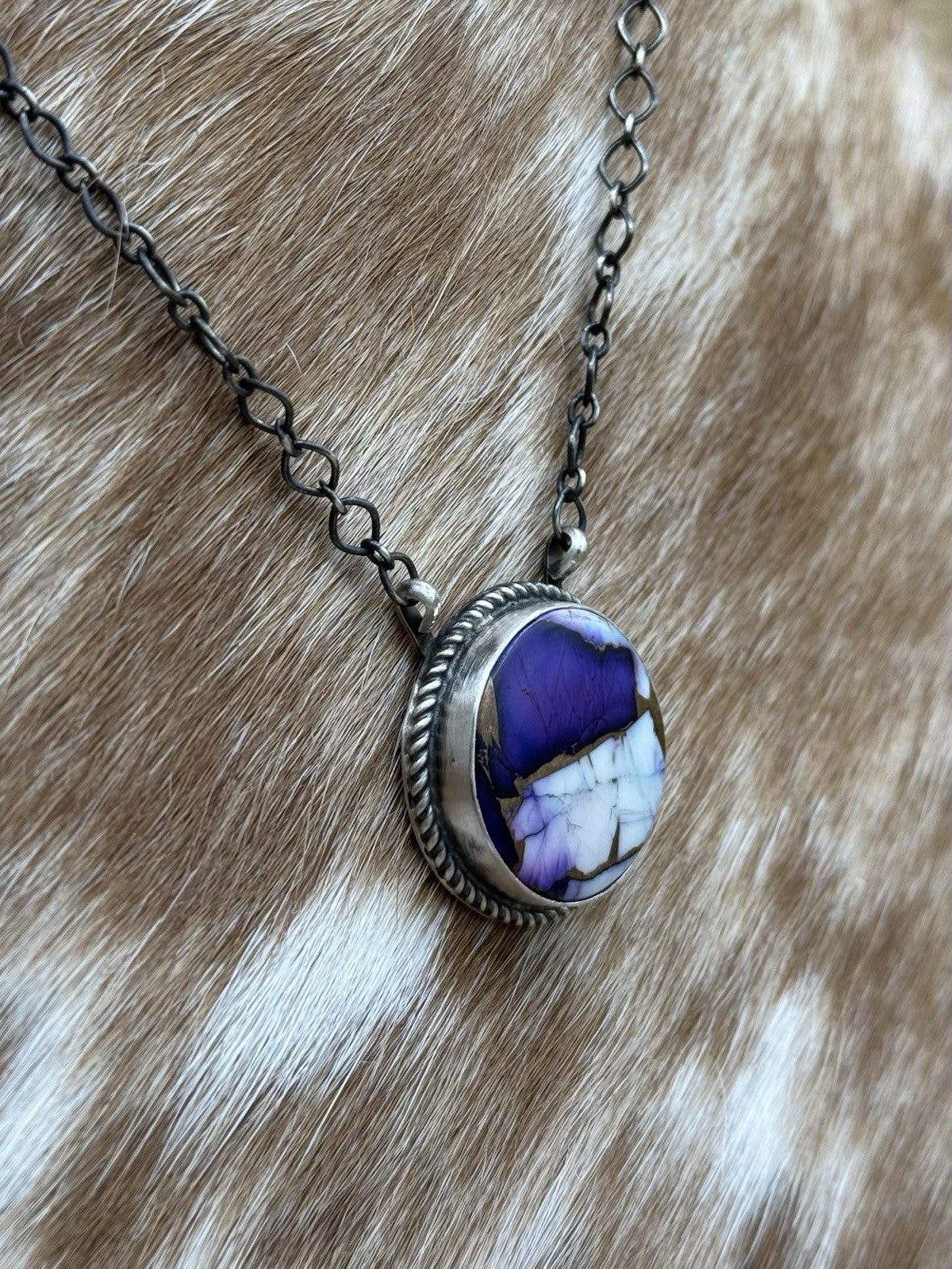 Navajo Handmade Sterling Silver Violet Rose Bar Necklace 18” By Tricia Smith