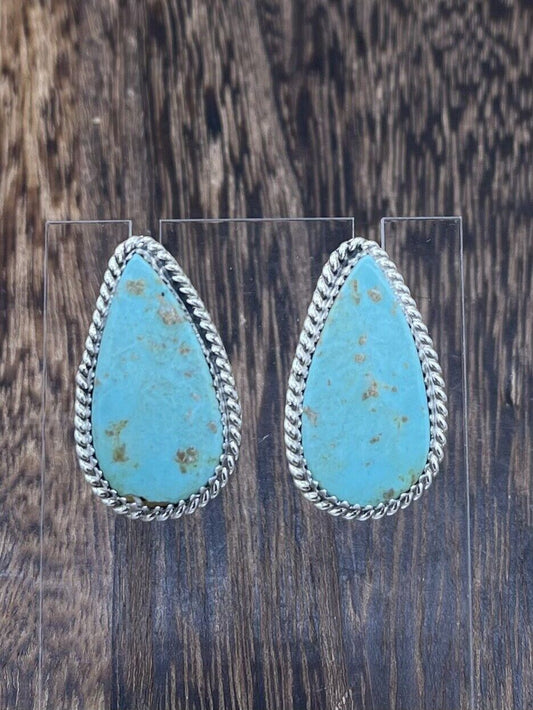 Navajo Handmade Sterling Silver Sonoran Turquoise Post Stud Earrings Byron Begay