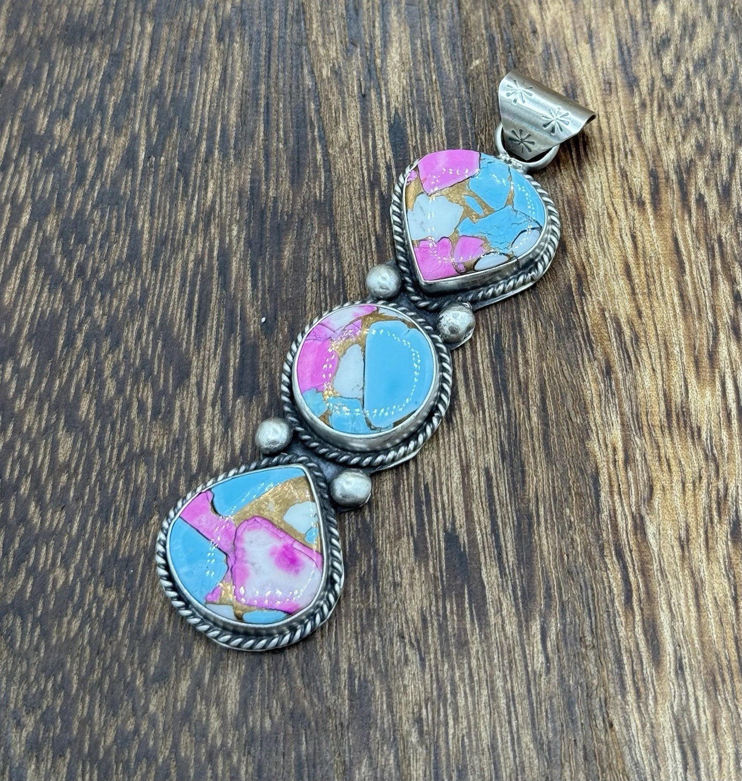 Native Navajo Handmade Sterling Silver Cotton Candy Dahlia Drop Pendant