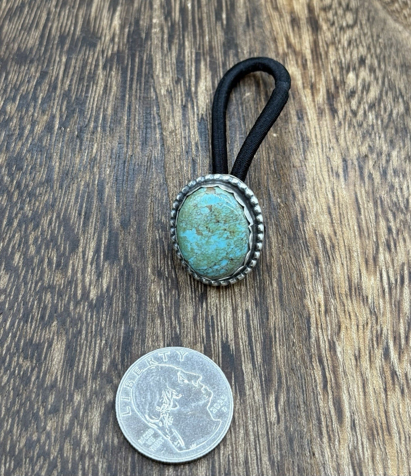 Native American Navajo Handmade Sterling Silver Blue Glacier Turquoise Hair Tie