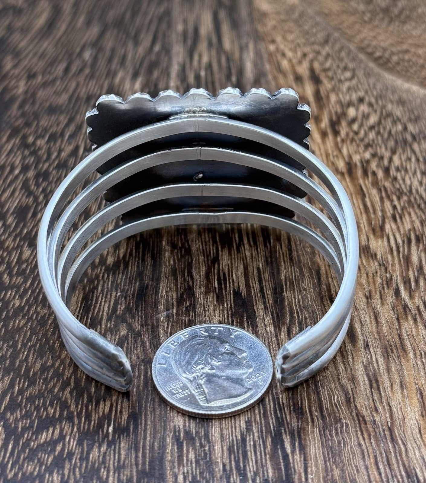 Native Navajo Handmade Sterling Silver Morenci Turquoise Old Look Cuff Bracelet