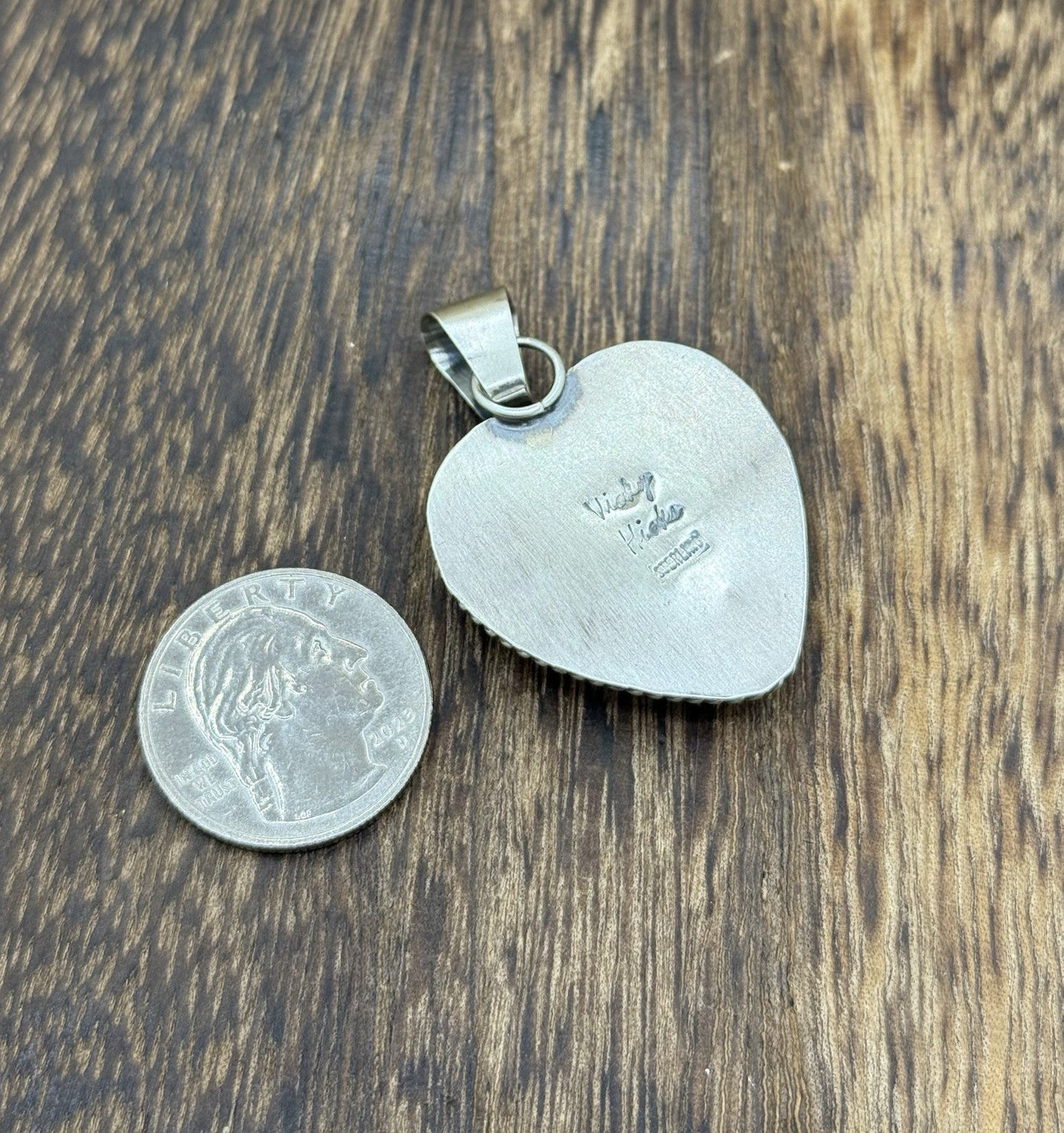 Navajo Handmade Sterling Silver Red Spiny Oyster Shell Heart Shaped Pendant