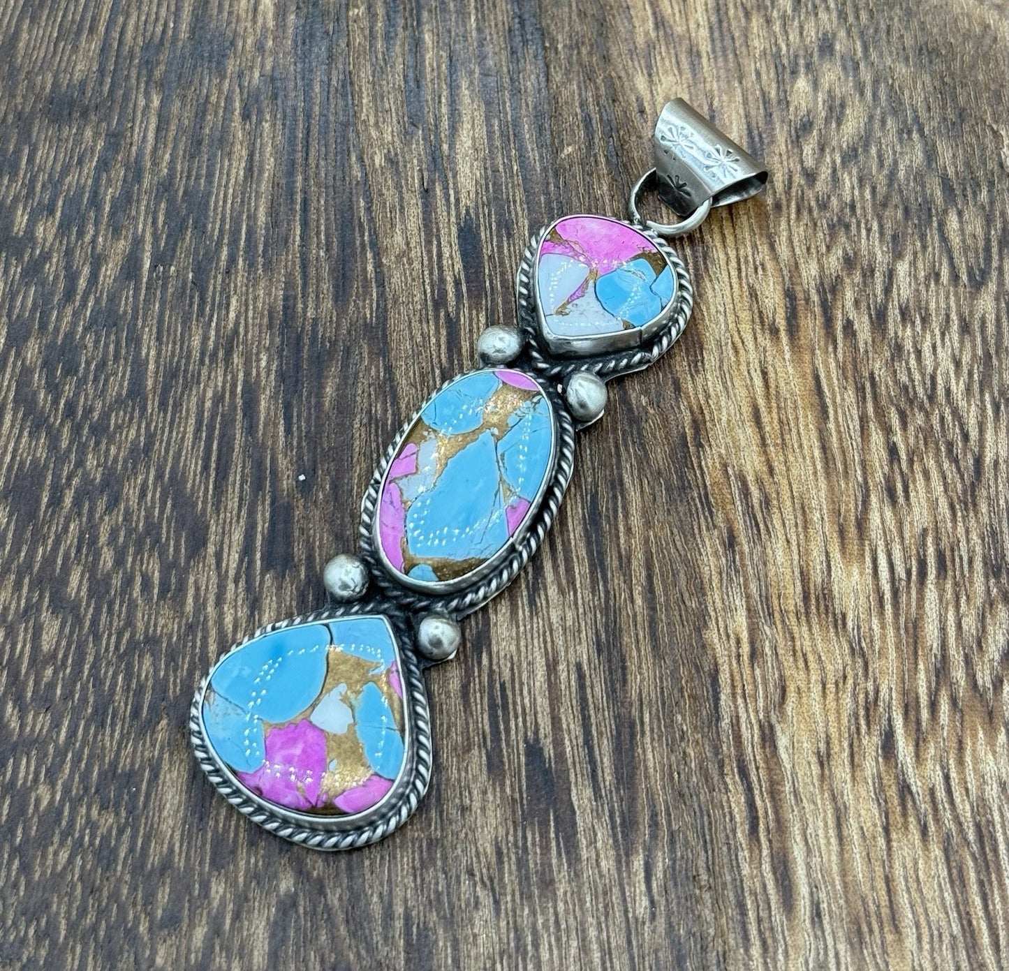 Native Navajo Handmade Sterling Silver Cotton Candy Dahlia Drop Pendant