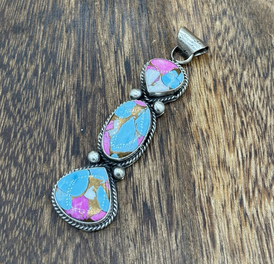 Native Navajo Handmade Sterling Silver Cotton Candy Dahlia Drop Pendant