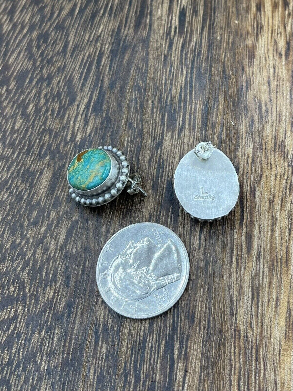 Native American Navajo Handmade Silver Sonoran Turquoise Post Stud Earrings