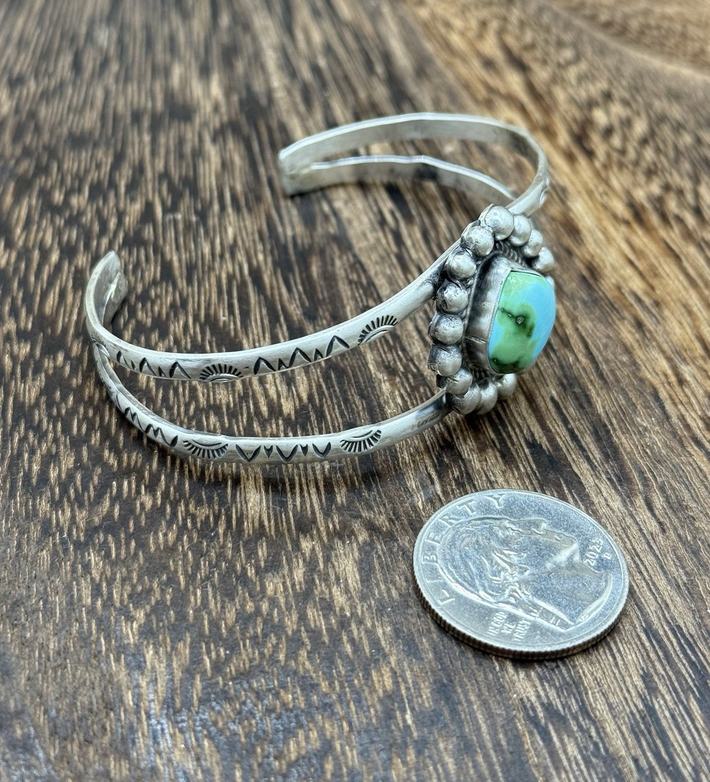 Native Navajo Handmade Sterling Silver Sonoran Gold Turquoise Cuff Bracelet