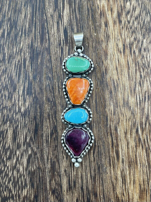 Native American Sterling Silver Navajo Handmade Turquoise Pendant - Scott Skeets