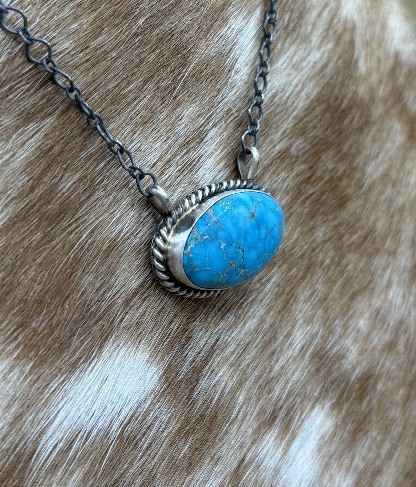 Native Navajo Handmade Sterling Silver Blue Bird Turquoise Bar Necklace 18”