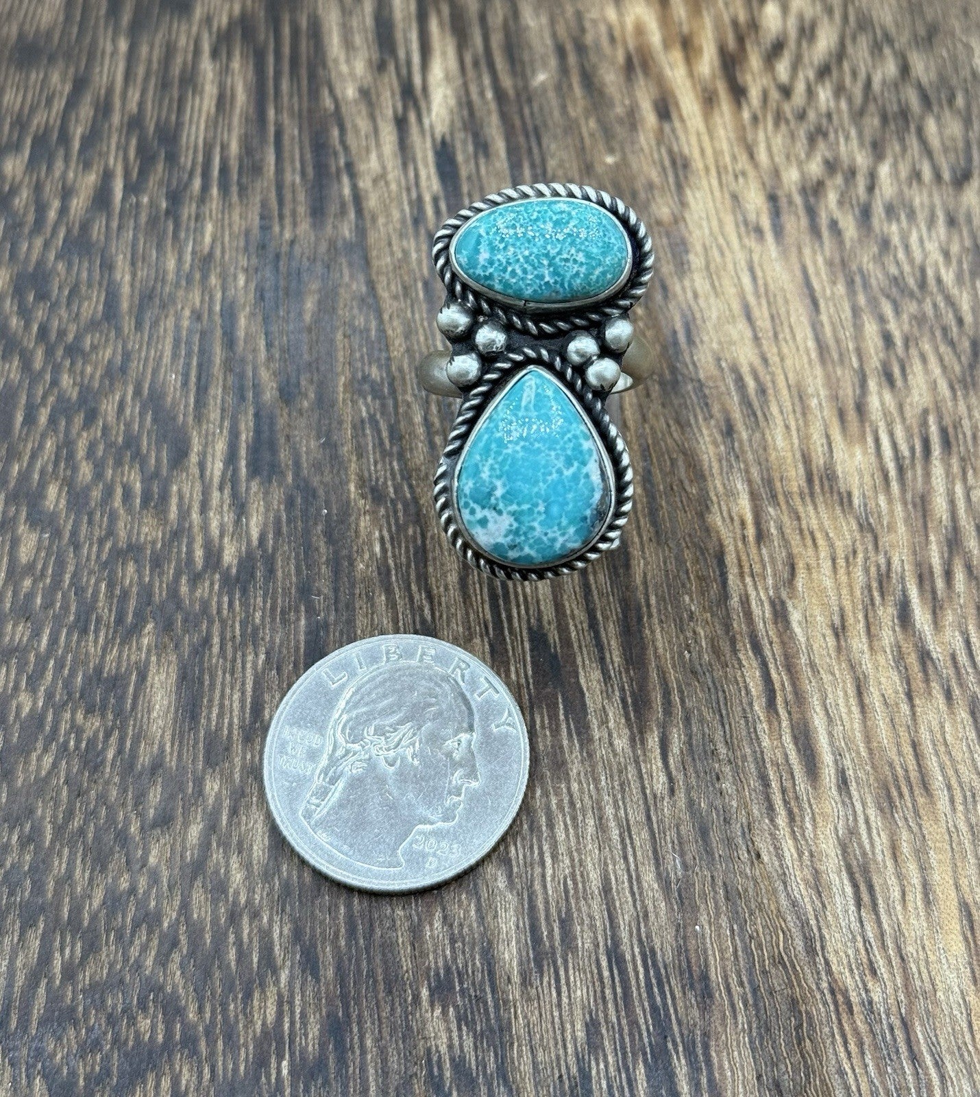 Navajo Handmade Sterling Silver White Water Turquoise Adjustable Ring Size 7 - 9