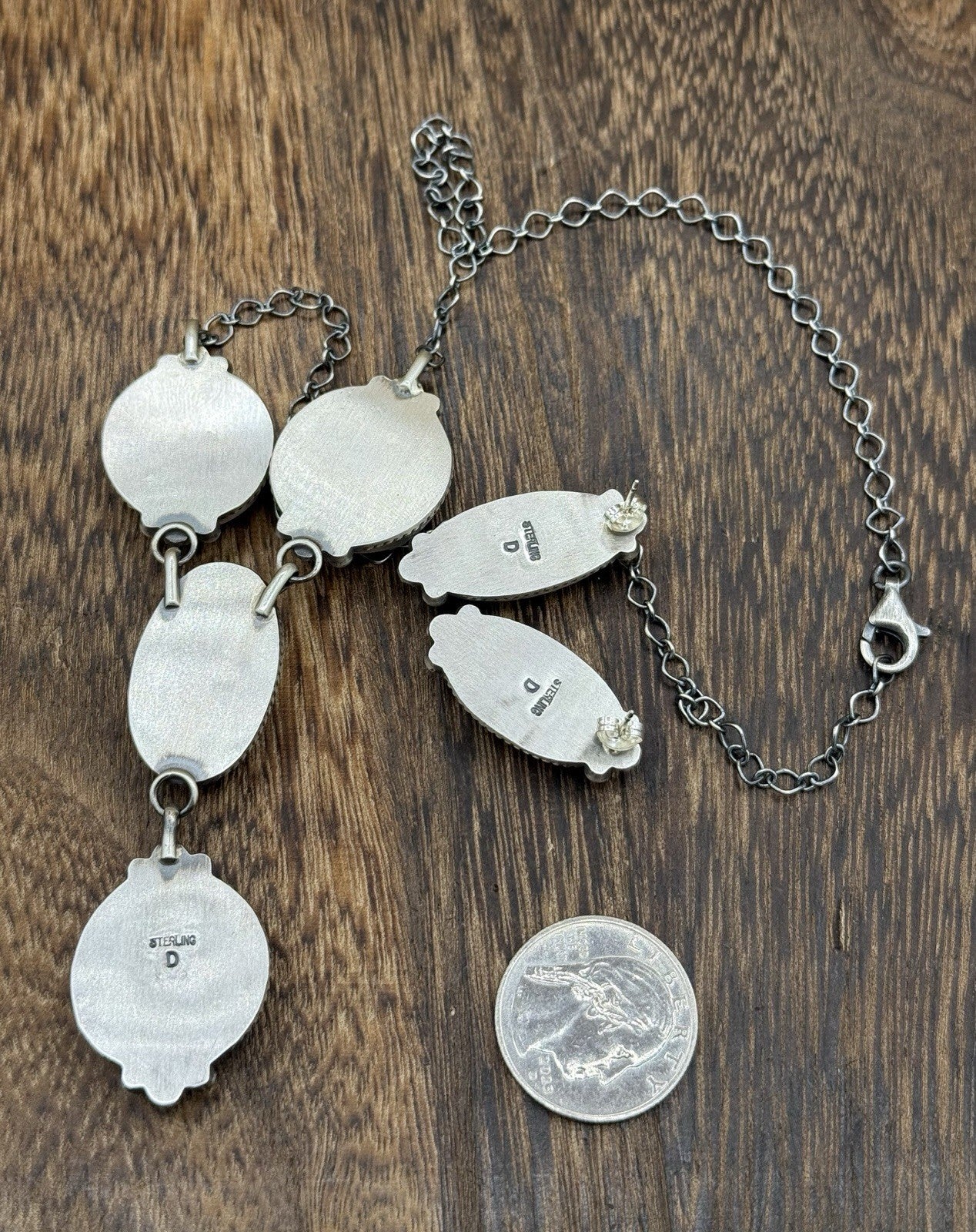 Navajo Handmade Sterling Silver Dahlia Rose Lariat Necklace Set 18”