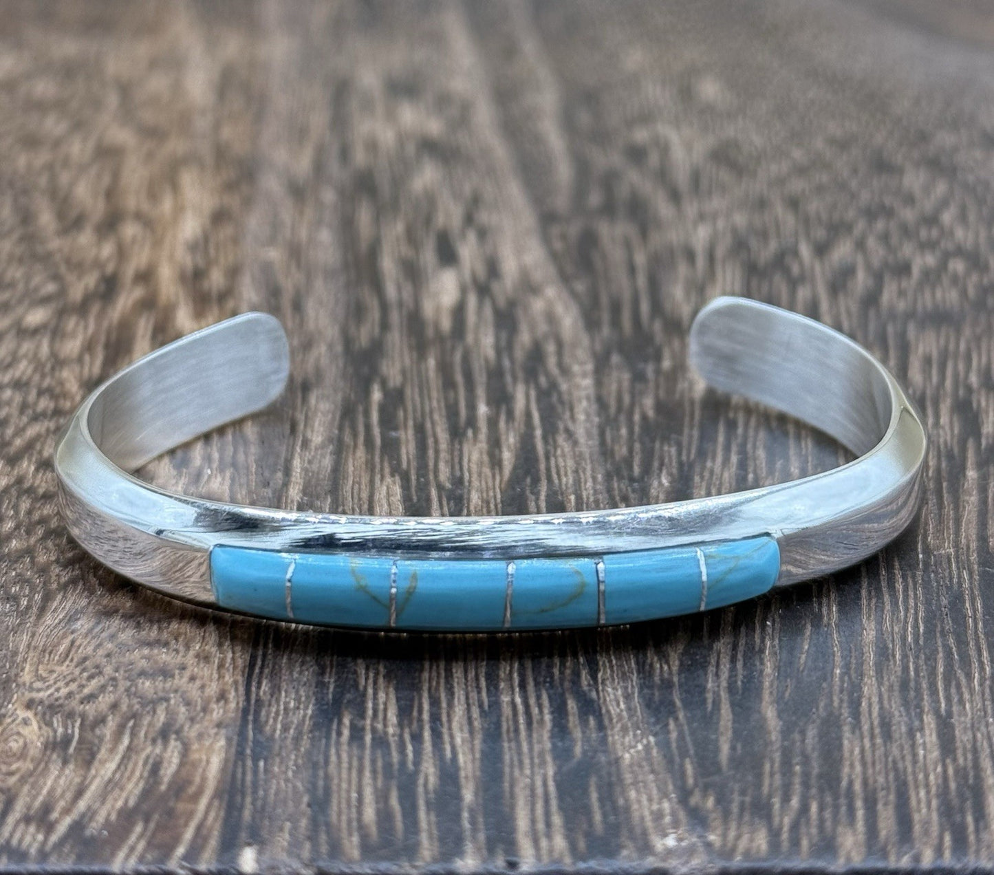 Navajo Handmade Sterling Silver Kingman Turquoise Inlay Bracelet Martha Living.