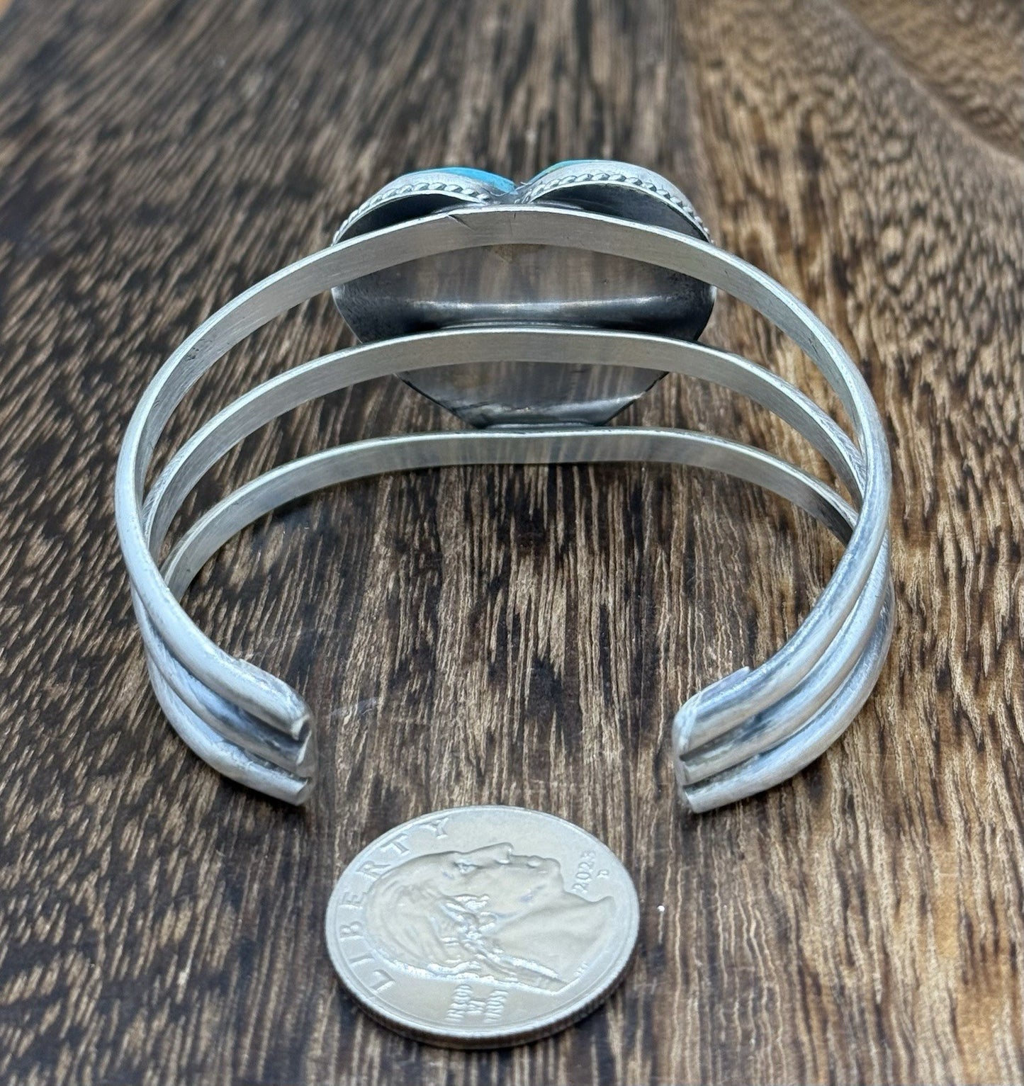 Native American Navajo Handmade Sterling Silver Kingman Turquoise Cuff Bracelet