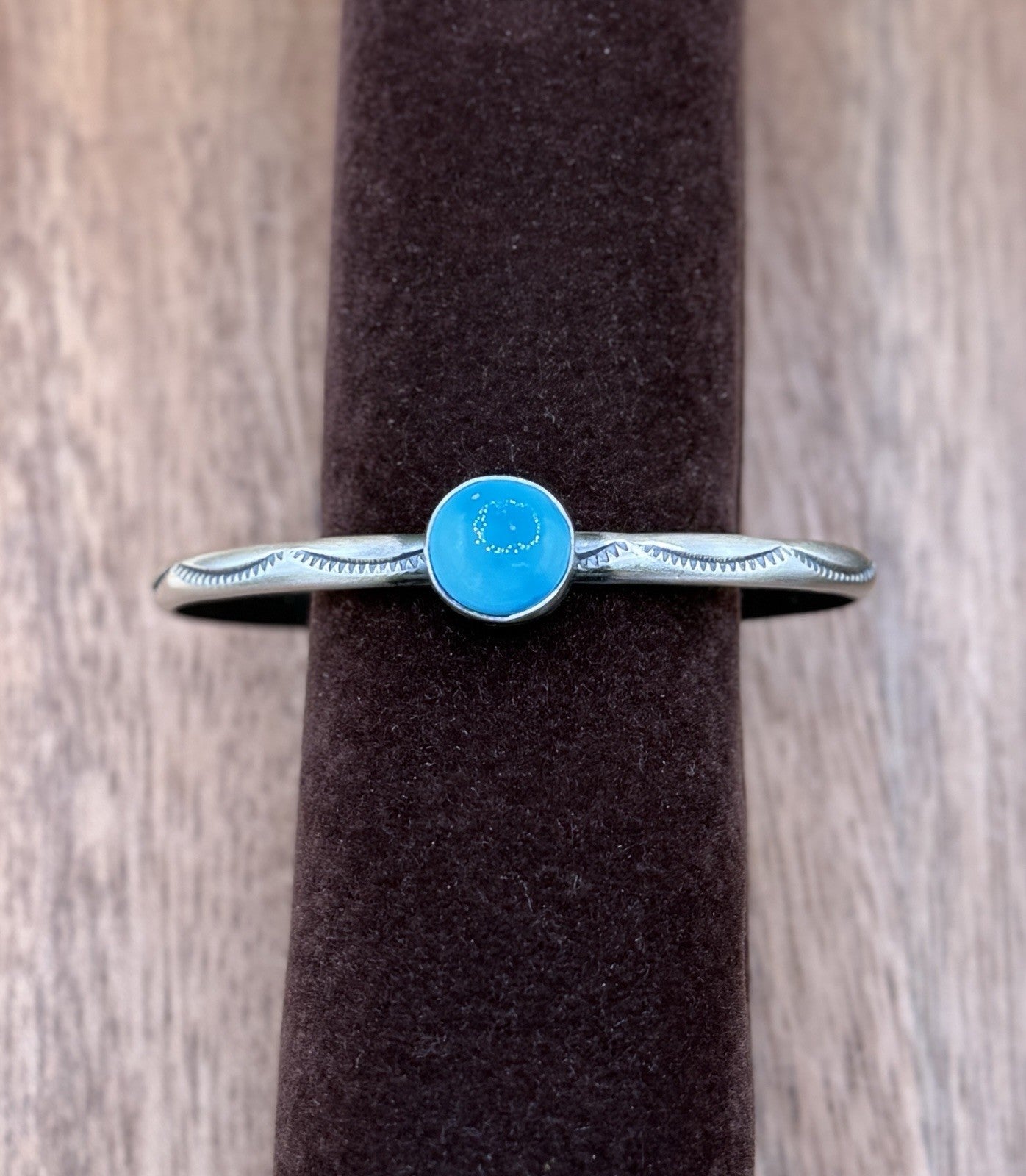 Navajo Handmade Sterling Silver Blue Ridge Turquoise Stacker Cuff Bracelet