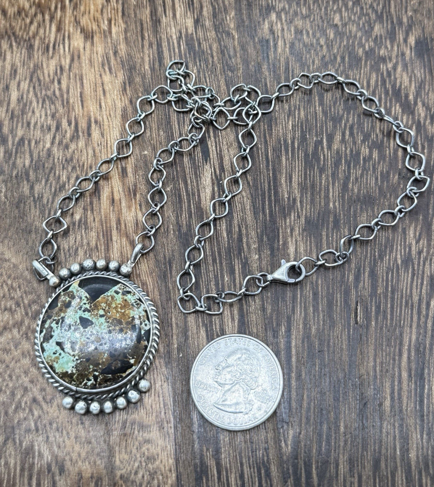 Native Navajo Handmade Sterling Silver Blackjack Turquoise Bar Necklace 18”