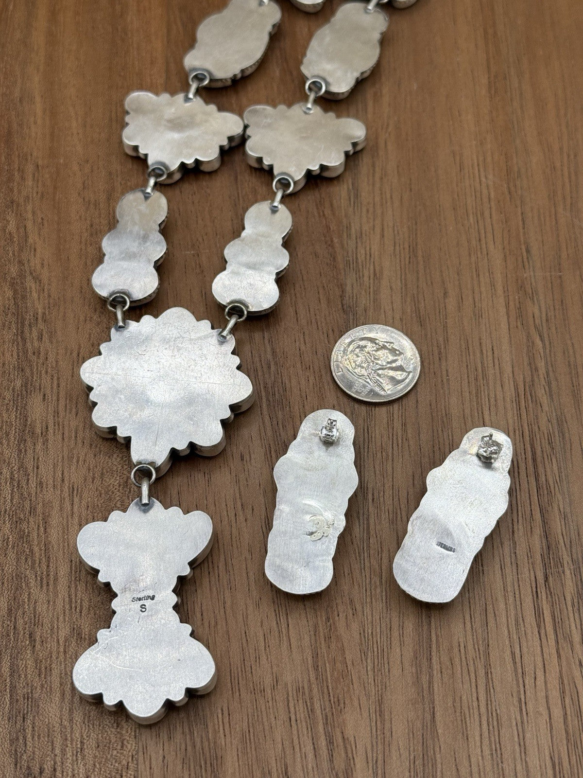 Navajo Handmade Sterling Silver Sonoran Gold Turquoise Cluster Lariat Necklace