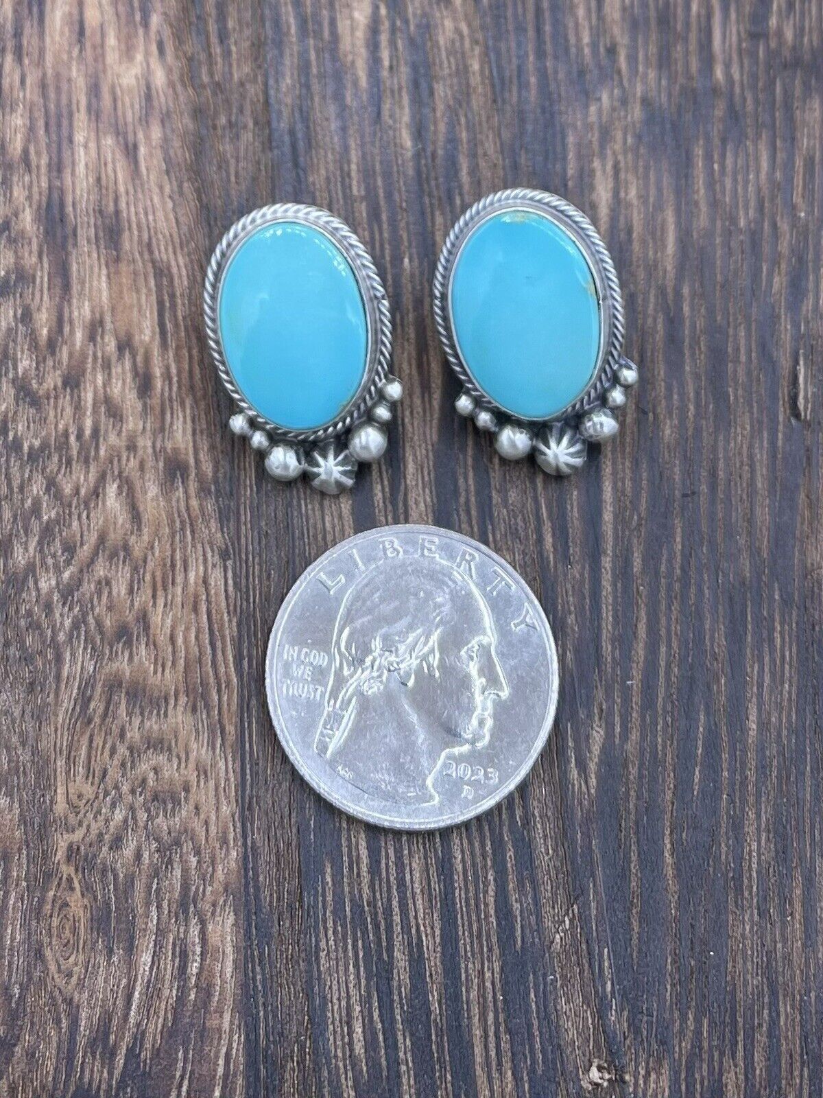 Native American Sterling Silver Navajo Handmade Turquoise Post Stud Earrings