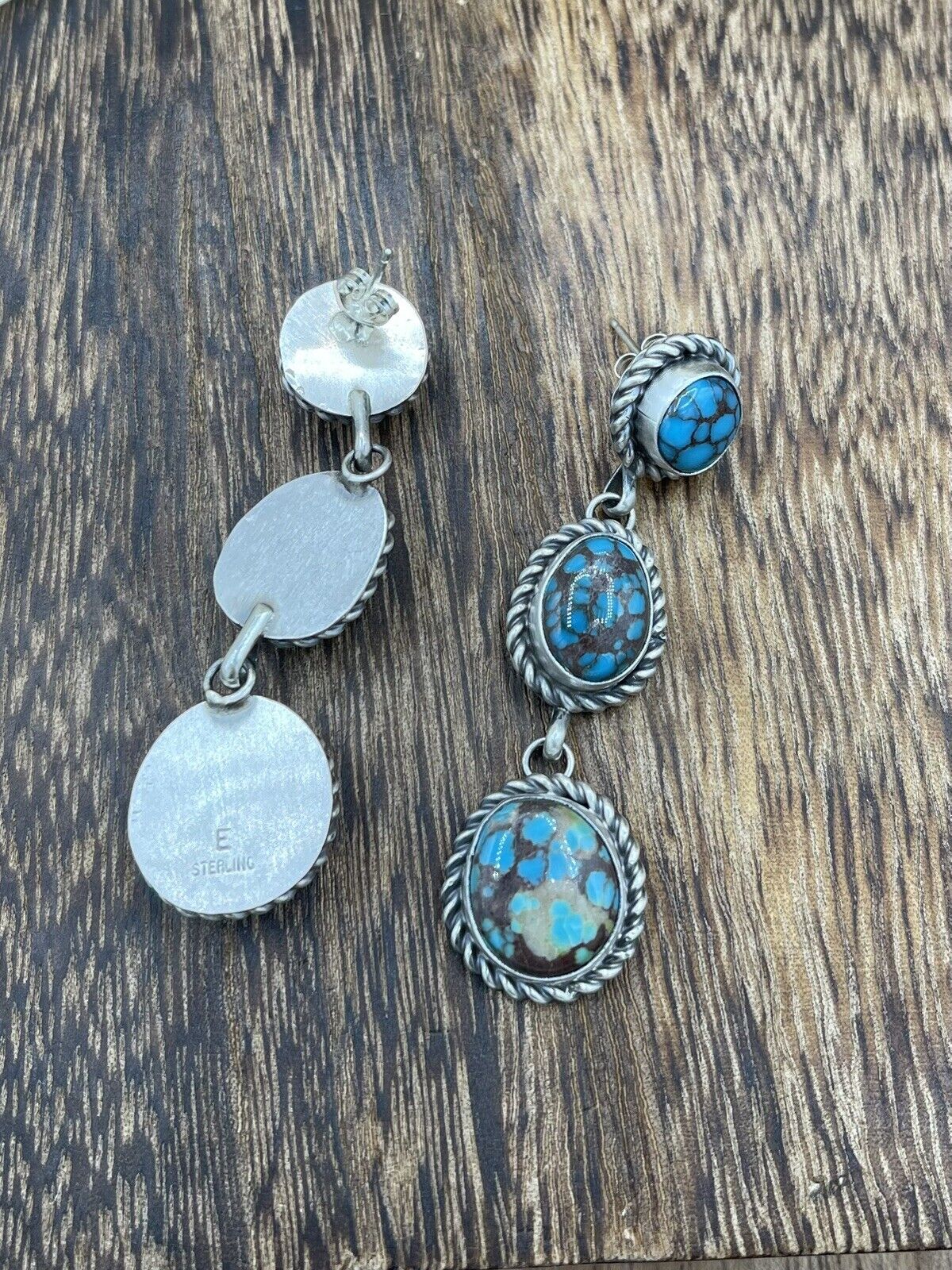 Native American Sterling Silver Navajo Handmade Turquoise Post Dangle Earrings