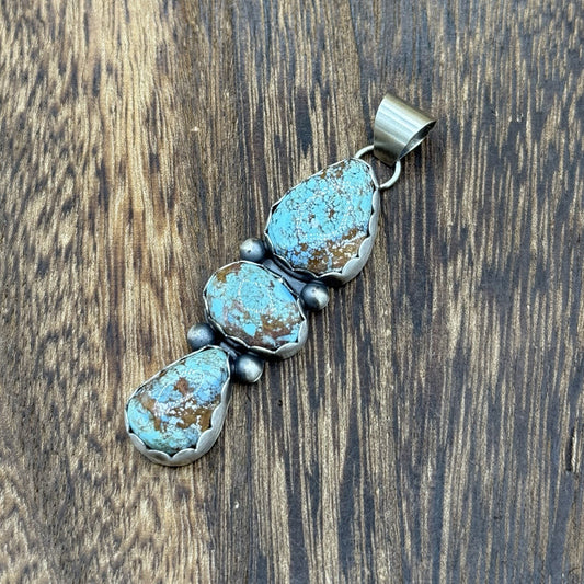 Navajo Handmade Sterling Silver Golden Hills Turquoise Cluster Drop Pendant