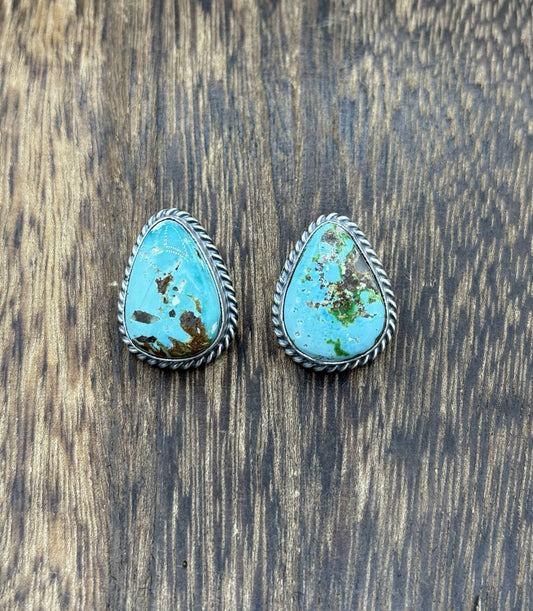Navajo Handmade Sterling Silver Sonoran Gold Turquoise Post Stud Earrings