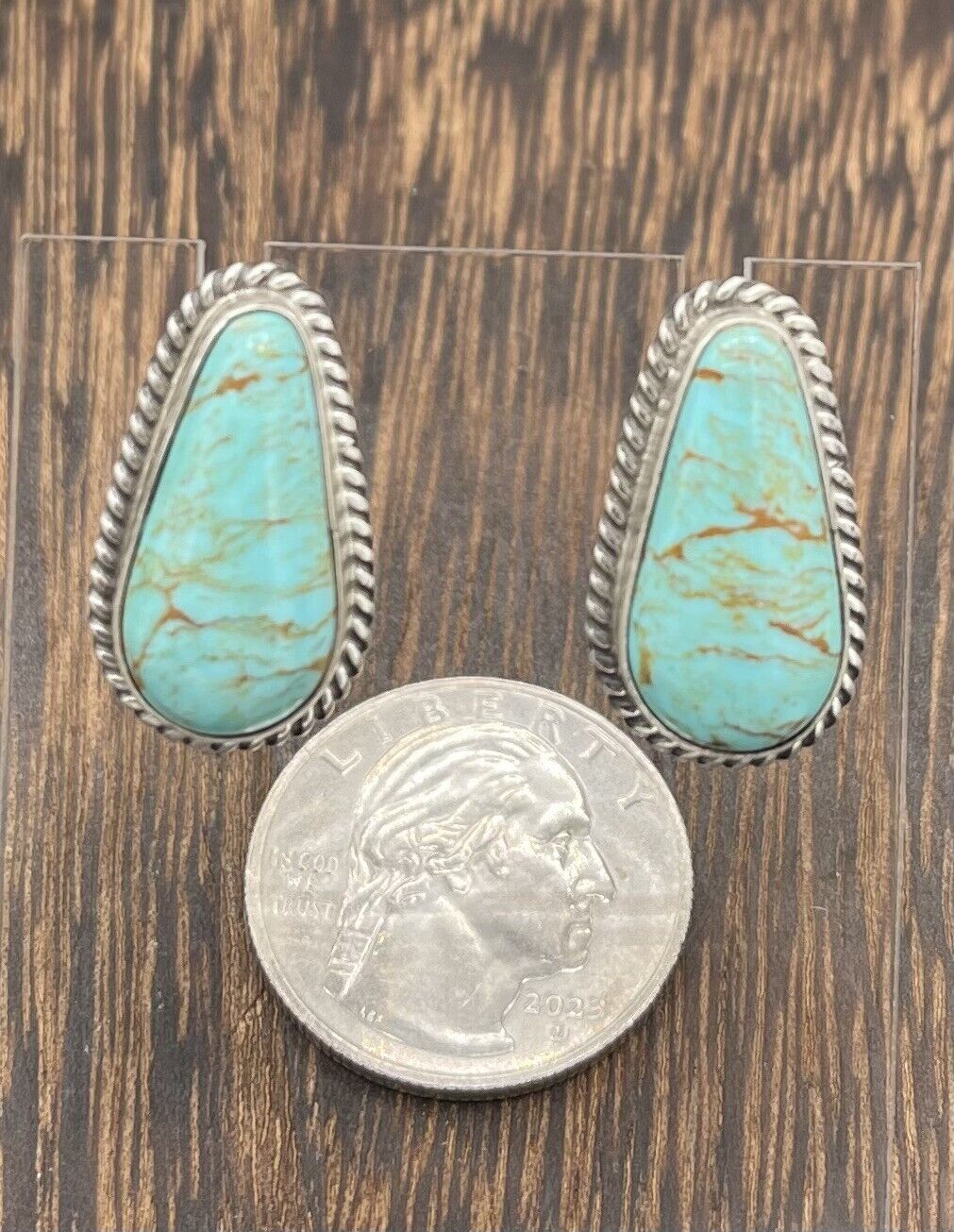 Native American Sterling Silver Navajo Handmade Natural Turquoise Post Earring