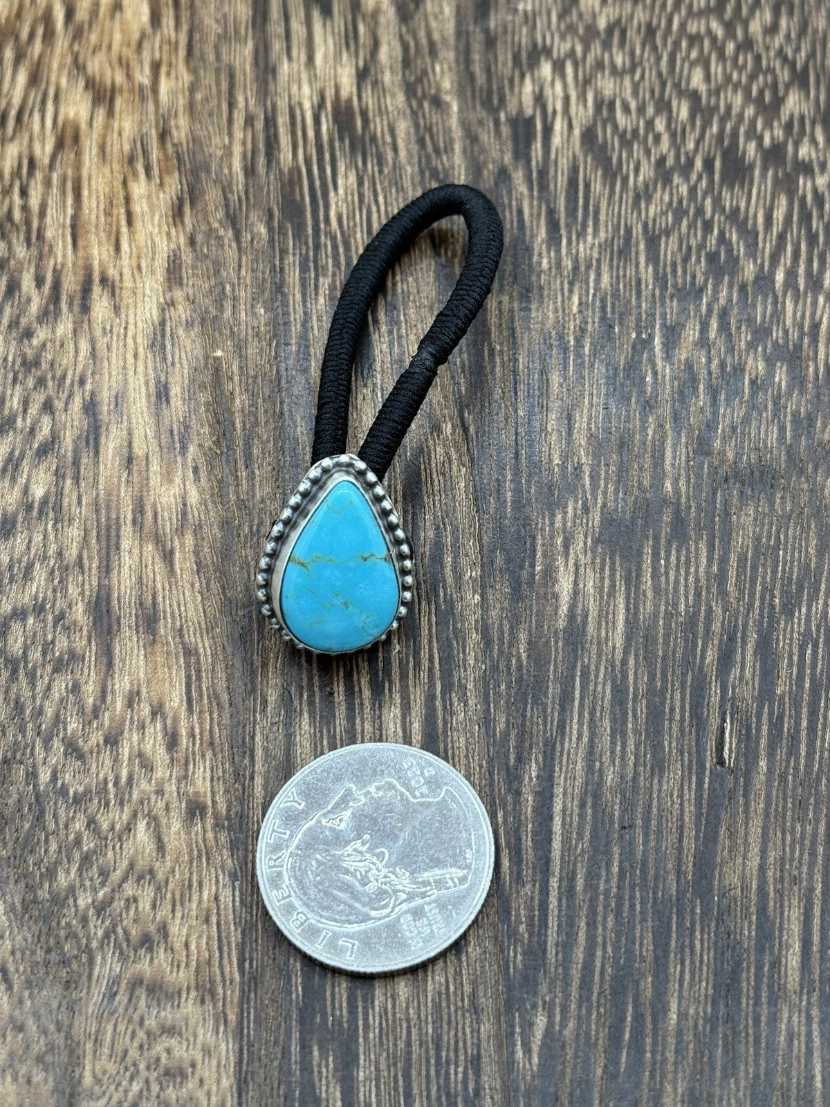Native American Navajo Handmade Sterling Silver Kingman Turquoise Hair Tie