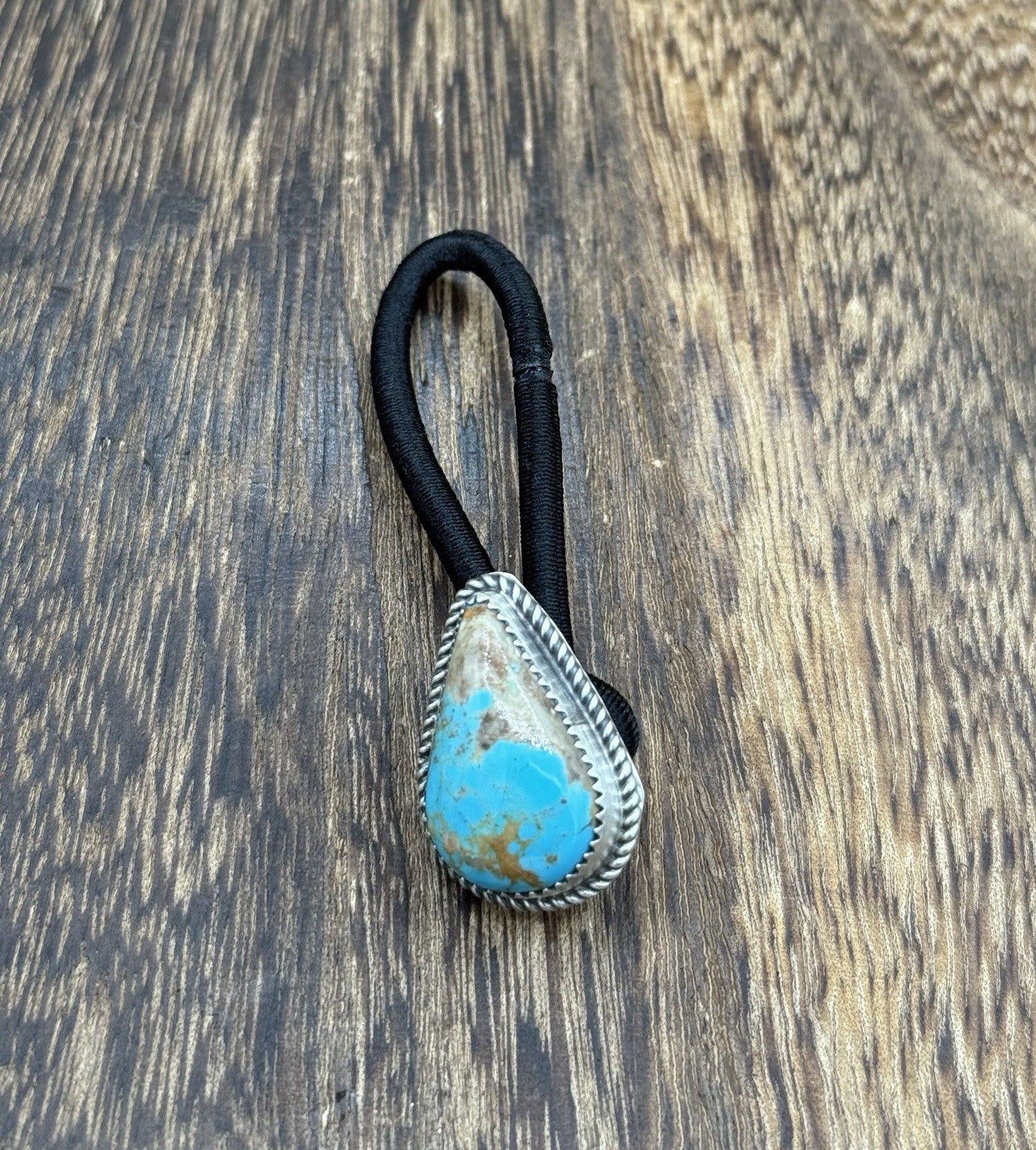 Native American Navajo Handmade Sterling Silver Blue Glacier Turquoise Hair Tie